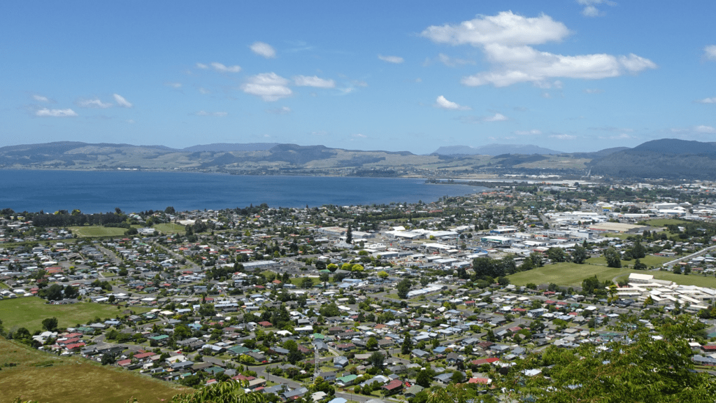 view of rotorua city from the mountain